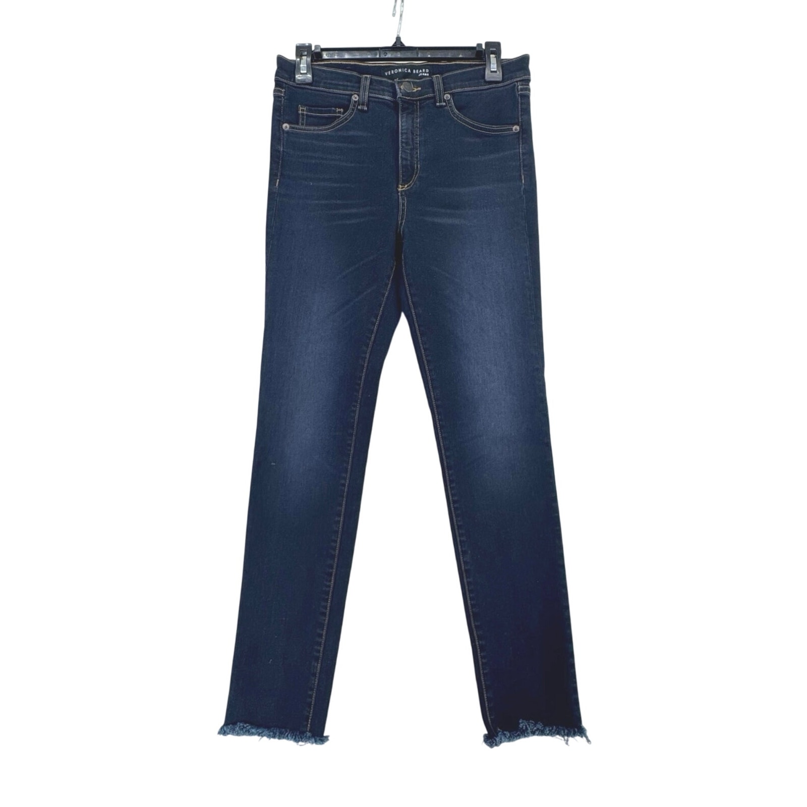 Veronica Beard Kate Indigo High Rise Crop Jeans Raw Hem Stretch Denim Chic 27